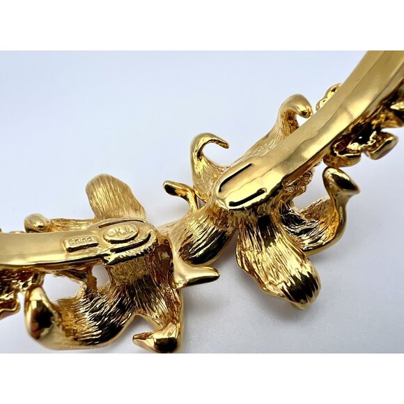 VTG KJL Kenneth Lane Bracelet Pink & White Enameled Flowers Pearls Gold Tone - Picture 12 of 15